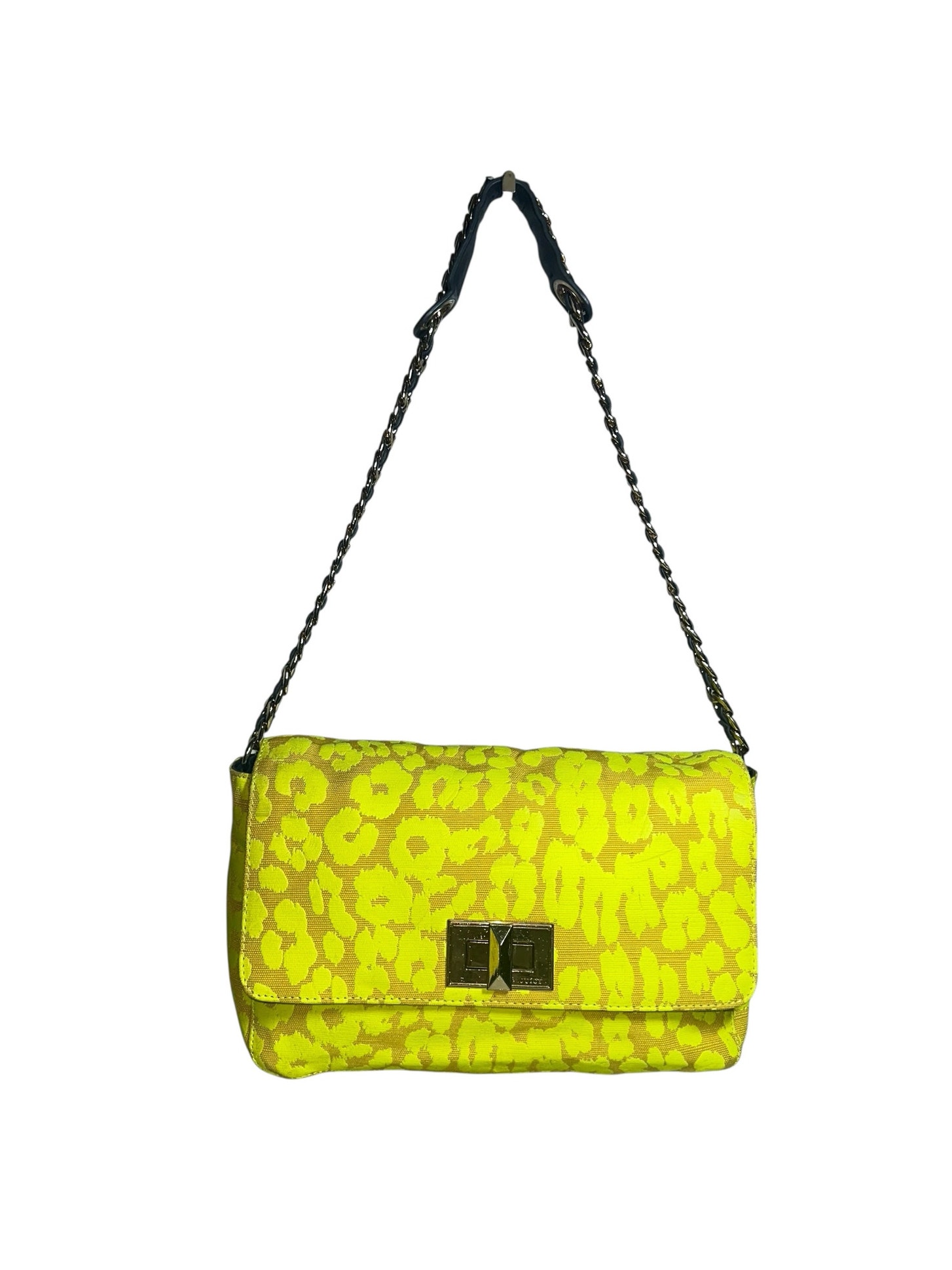 Juicy Couture Gretchen Neon Yellow Leopard Print Shoulder Bag Chain Strap Clutch